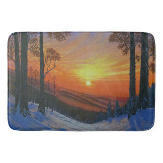 Tapis de bain - "Coucher de soleil sur la forêt en