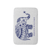 Tapis De Bain Couleur Bleu Cute Eléphant Floral (Devant (Vertical))