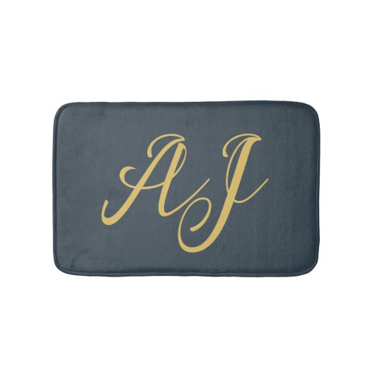 Tapis De Bain Couleur Or Charbon Monogramme Initial Professionne (Devant)