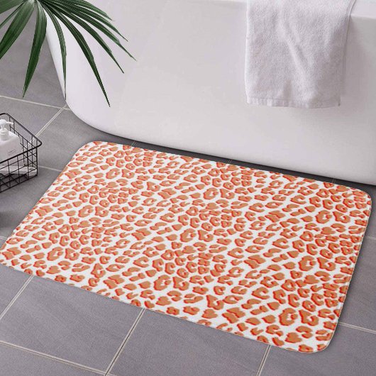 Tapis De Bain Couleur orange et Empreinte de léopard blanc