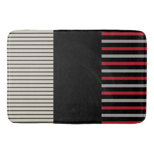 Tapis De Bain Couleur Pop Stripes-Rouge, Gris, Noir et Bone Blan