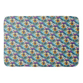 Tapis De Bain Couleur violet et bleu moderne motif floral (Devant)