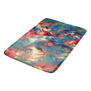 Tapis De Bain Couleurs bleues et rouges, peinture satinée numéri