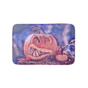 Tapis De Bain Couleurs de chute vintage automne citrouilles aqua