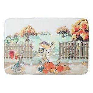 Tapis De Bain Couleurs de chute vintage automne citrouilles aqua