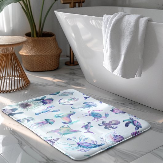 Tapis De Bain Couleurs pastel animaux de mer motif