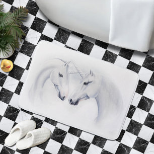 Tapis De Bain Couple de licornes blanches élégantes Fantastique