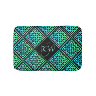 Tapis De Bain Couple Monogramme Celte noeud bleu vert mat bain