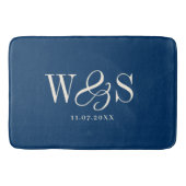 Tapis De Bain Couples de mariage initial bleu marine élégant (Devant)
