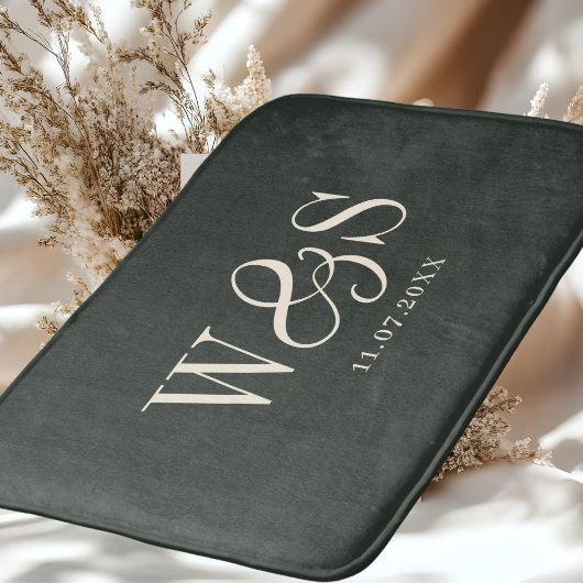 Tapis De Bain Couples de mariage initial élégant ébène