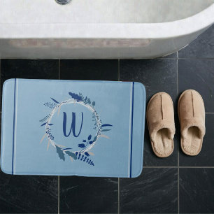 Tapis De Bain Couronne florale bleue Monogramme personnalisé Ray
