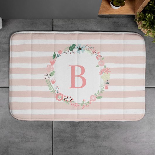 Tapis De Bain Couronne florale rose monogramme