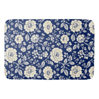 Tapis De Bain Couverture vintage à motif floral bleu marine et c
