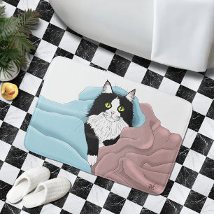 Tapis De Bain Couvertures de chat smoking fantaisiste rose et bl