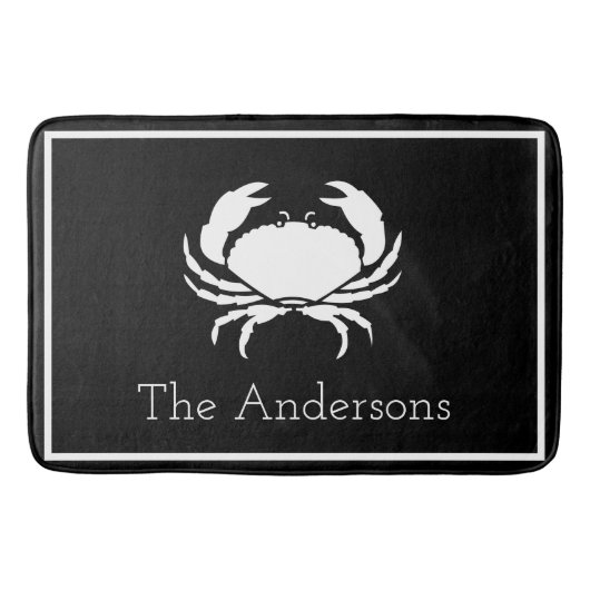 Tapis De Bain CRABE BLANC sur NOIR lettre moderne initiale (Devant)