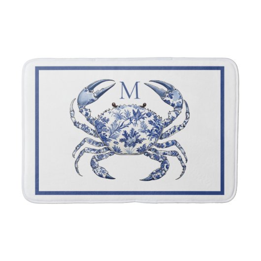 Tapis De Bain Crabe Bleu Monogramme Nautical Coastal (Devant)