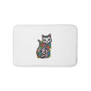 Tapis De Bain Crâne à sucre de chat Mexique Calavera Dia De Los