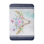 Tapis De Bain Crâne animal Boho avec papillons et fleurs (Devant (Vertical))