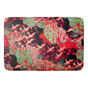 Tapis De Bain CRANES DE VOL, FLEURS DE PRINTEMPS Rouge Floral Ja