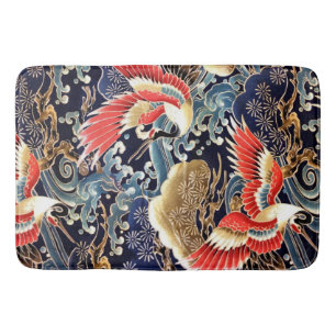 Tapis De Bain CRANES DE VOL, VAGUES, FLEURS DE PRINTEMPS Japonai