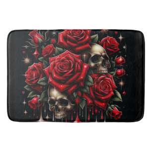 Tapis De Bain Crânes dorés & Roses rouges scintillent Glamour go