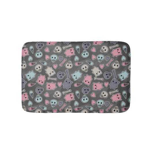 Tapis De Bain Crânes, et coeurs sur l'arrière - plan noir (Devant)