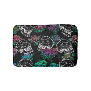 Tapis De Bain Crânes et Roses sombres   Funky Glam Ombre Grunge