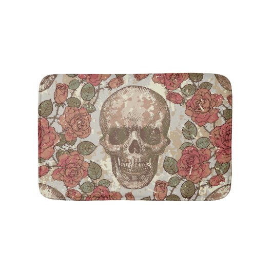 Tapis De Bain Crânes rétro et ornement Rose (Devant)