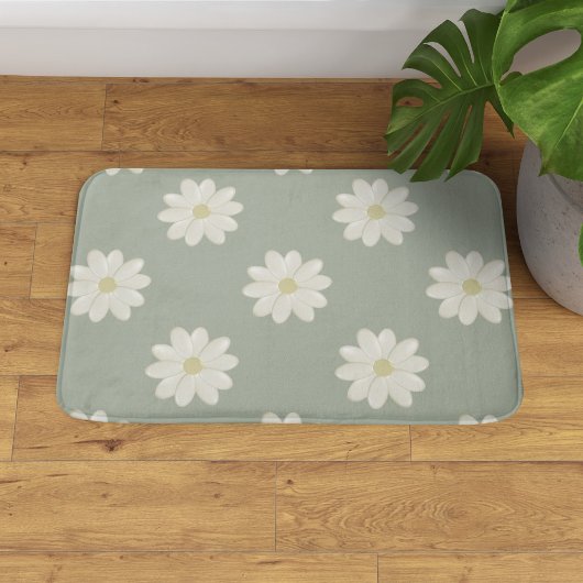 Tapis De Bain Cream Daisy Sage Vert Moderne Floral Bain Mat