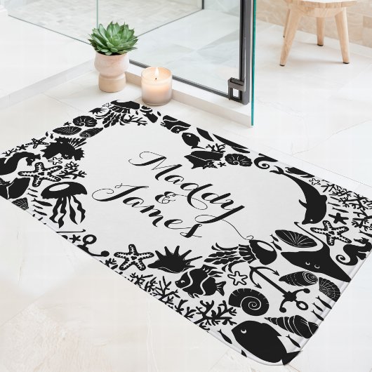 Tapis De Bain Créatures de la mer Noire et Blanche Couples Monog