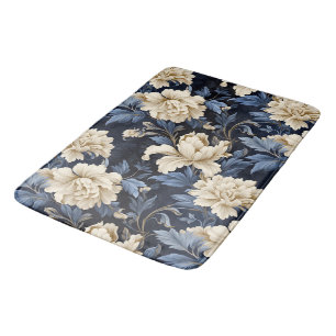 Tapis De Bain Crème bleue Floral Moderne