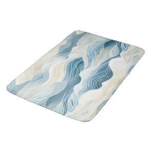 Tapis De Bain Crème Bleue Mer Sable Océan Vagues