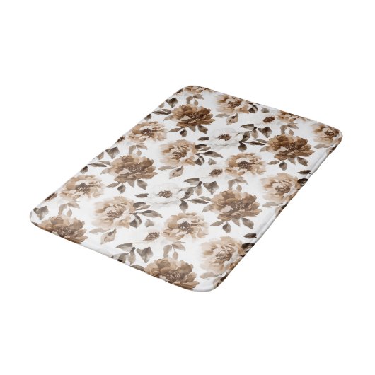 Tapis De Bain Crème Brown Fleurs blanches Noël (Angle)