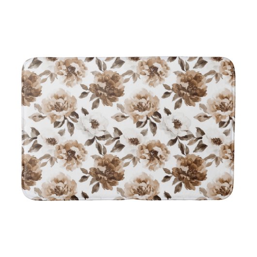 Tapis De Bain Crème Brown Fleurs blanches Noël (Devant)