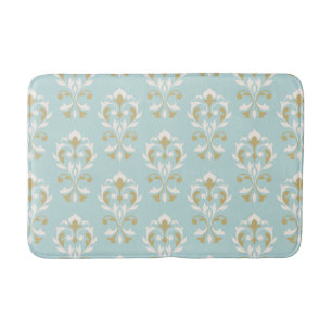 Tapis De Bain Crème et or Heart Damask Ptn II en bleu