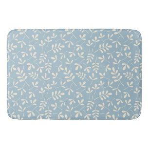 Tapis De Bain Crème Feuille agrafée sur Motif Répété bleu