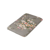Tapis De Bain Crème, fleurs roses sur gris. (Angle)