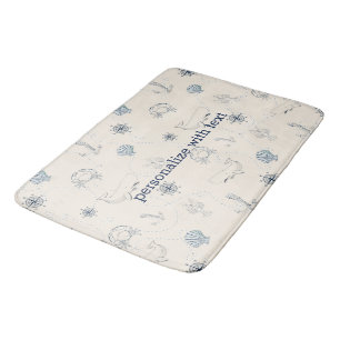 Tapis De Bain Crème Marine Bleu Ancre nautique Shells Beach