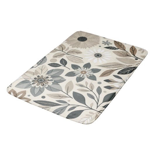 Tapis De Bain Crème & Sage Vert Gras Moderne Motif Floral (Angle)