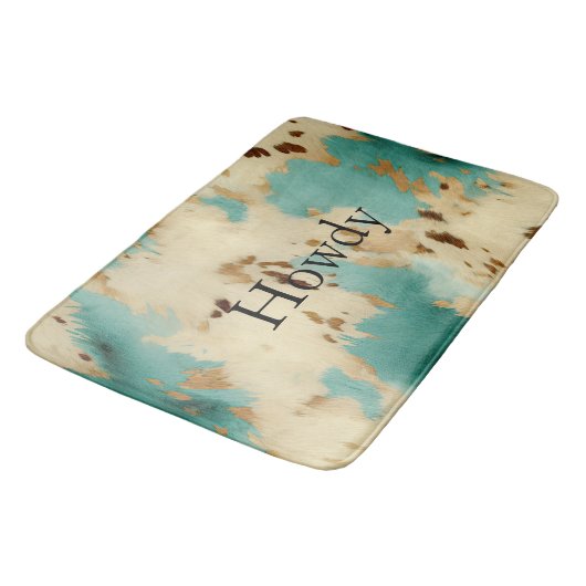 Tapis De Bain Crème Turquoise Gold Southwest Cowhide (Angle)