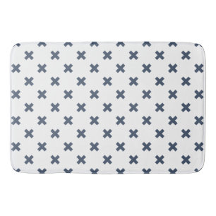 Tapis De Bain Crochets bleu-gris sur blanc