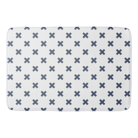 Tapis De Bain Crochets bleu-gris sur blanc (Devant)