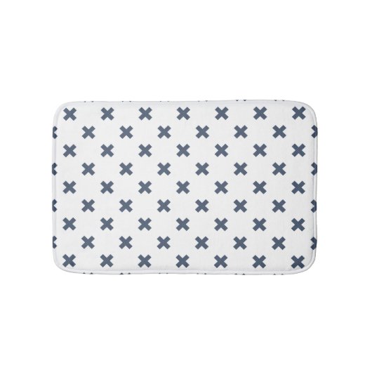 Tapis De Bain Crochets bleu-gris sur blanc (Devant)