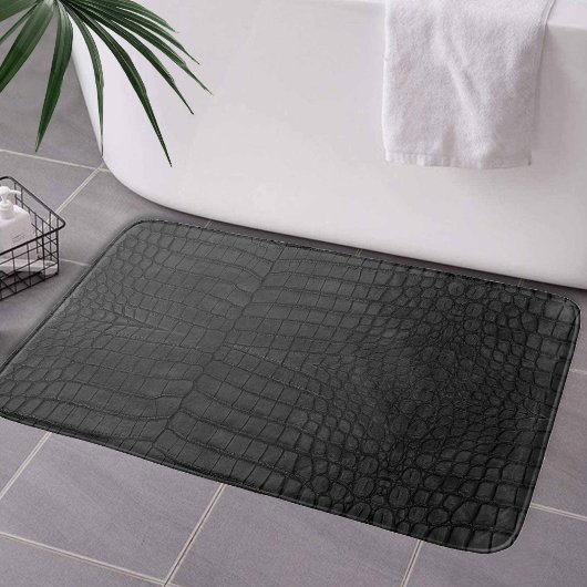 Tapis De Bain Crocodile noir en cuir imprimé