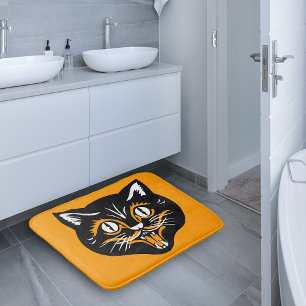 Tapis De Bain Crocs classiques vintages de visage de chat noir