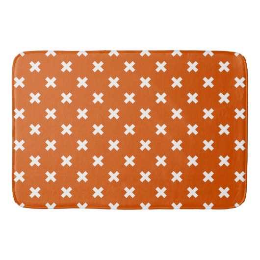 Tapis De Bain Croix blanche coutures sur orange brûlé (Devant)