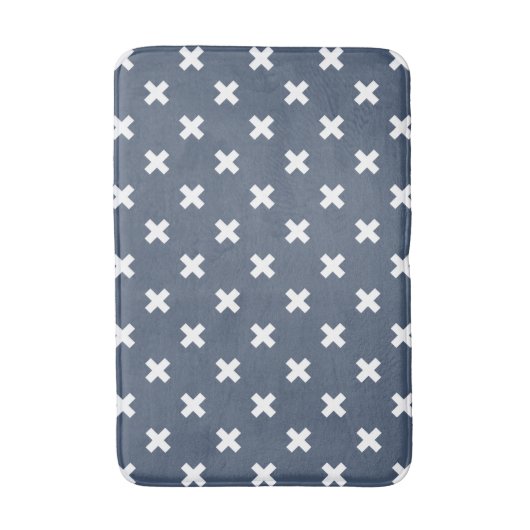 Tapis De Bain Croix blanches sur bleu-gris (Devant (Vertical))