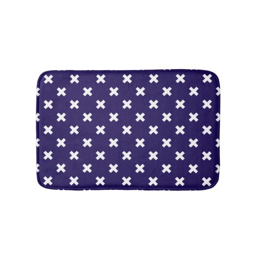 Tapis De Bain Croix blanches sur bleu marine (Devant)