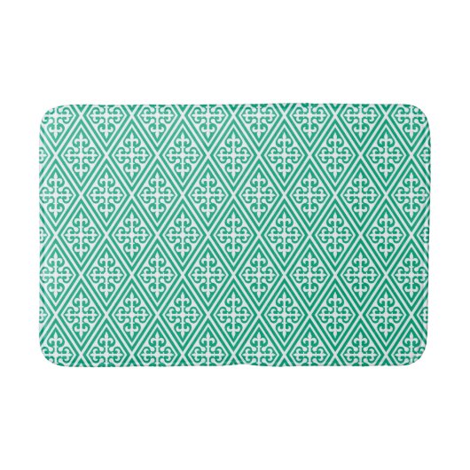 Tapis De Bain Croix médiévale Damask - Turquoise et blanc (Devant)