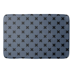 Tapis De Bain Croix noire coutures sur bleu-gris